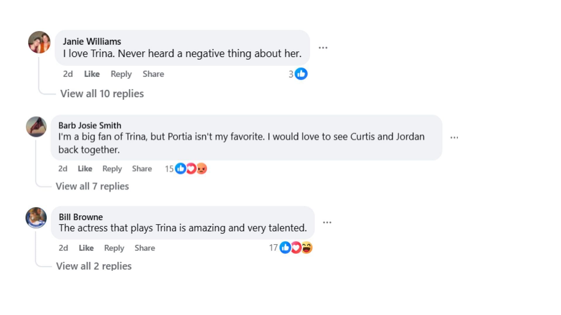 Comments by fans on the post (Image via Facebook/Cheryl Carter)